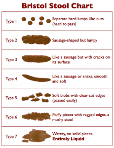 Bristol Stool Chart shows the 7 types of bowel movements to use as a guide when discussing with gastroenterologist in Plano, TX