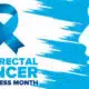 colon cancer awareness month with blue ribbon in the background